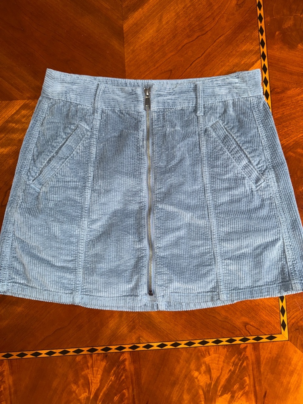 American Eagle Outfitters Light Blue Corduroy Zip-Front Mini Skirt
